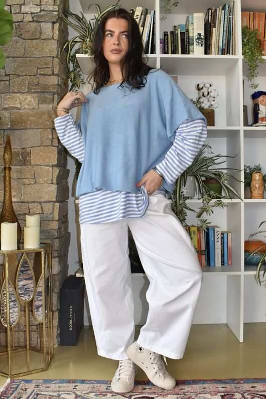  Perfect Breton V Long Sleeve Top Light Denim /23